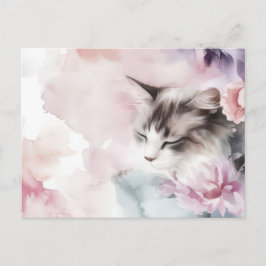 Cartão Postal de Gato em Aquarela