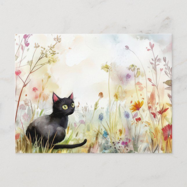Cartão Postal de Gato em Aquarela (Frente)
