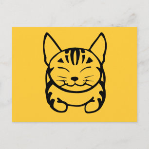 Cartão postal de gato feliz (preto no amarelo)