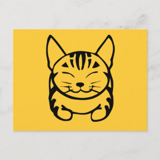 Cartão postal de gato feliz (preto no amarelo)