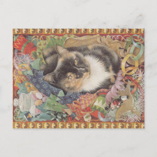 Cartão postal de gato natalino,
