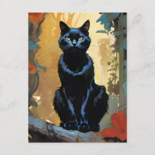 Cartão Postal de Gato Preto Deslumbrante