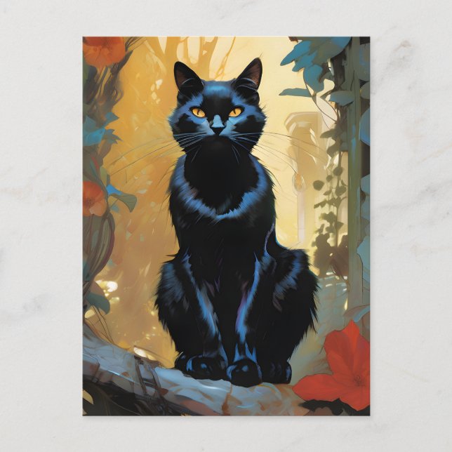 Cartão Postal de Gato Preto Deslumbrante (Frente)
