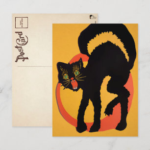 Cartão postal de gato preto do Halloween retrô