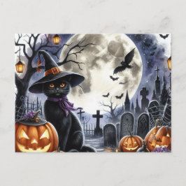 Cartão postal de gato preto fofo de Halloween