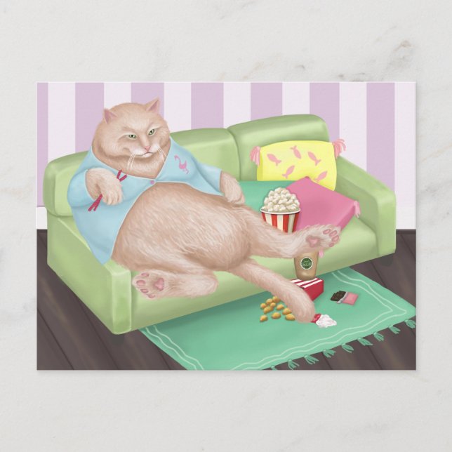 Cartão postal de gato relaxando (Frente)