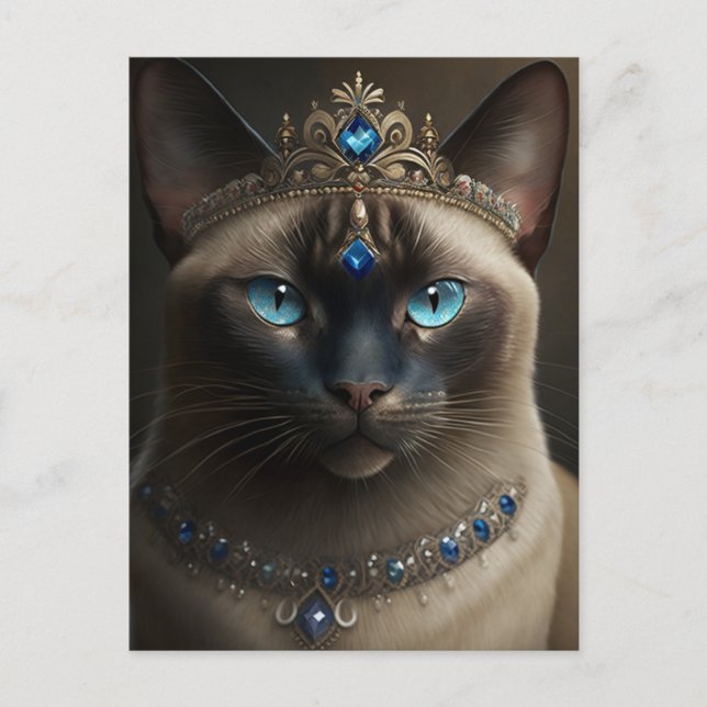 Cartão Postal de Gato Siames com Coroa e Colar (Frente)