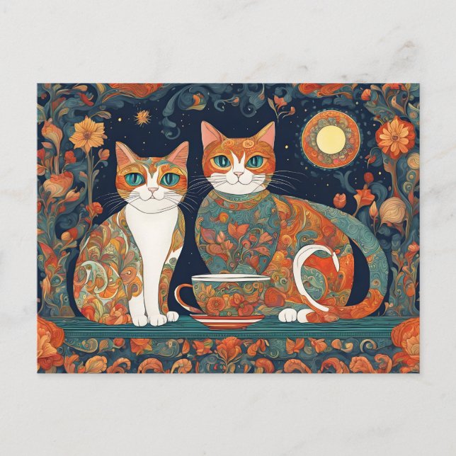 cartão postal de gatos café (Frente)
