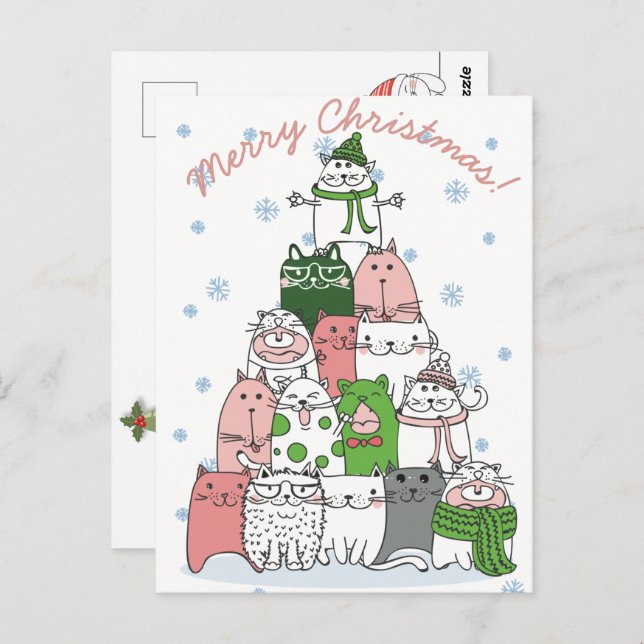 Cartão Postal de Gatos de Natal (Frente/Verso)