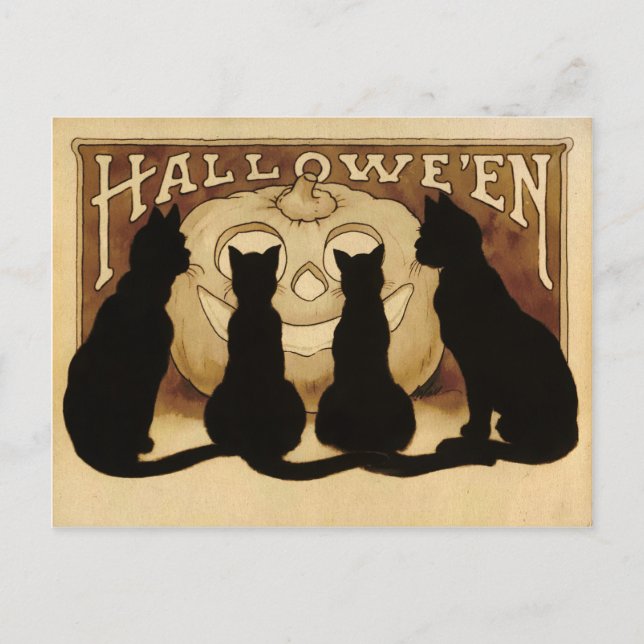 Cartão postal de gatos vintage de Halloween (Frente)