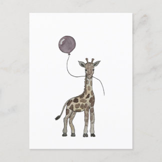 cartão postal de girafa e balões