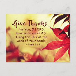 Cartão Postal Dê graças, Salmo 92:4 Versículo Bíblico