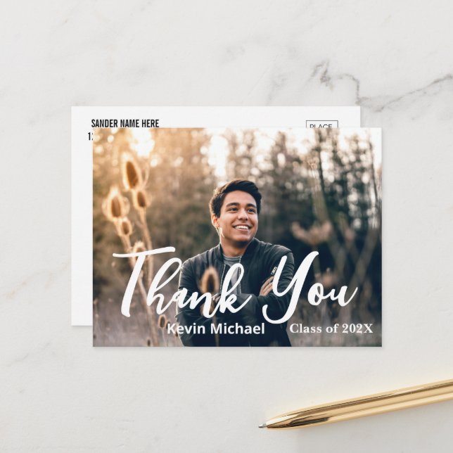 Cartão postal de graduação de agradecimento de let (Frente/Verso In Situ)