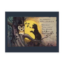 Cartão postal de Halloween assustador de gato anti