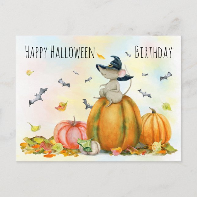 Cartão postal de Halloween com Ratinho Fofo de Bru (Frente)