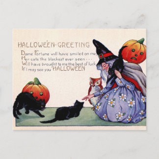 Cartão postal de Halloween de bruxa vintage com ga