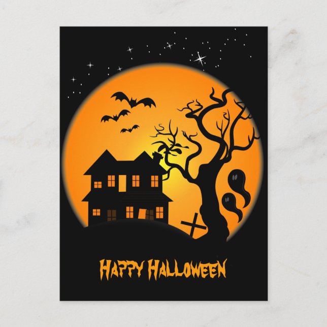 Cartão postal de Halloween de Casa Assombrada (Frente)