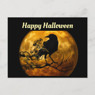 Cartão postal de Halloween do Corvo e da Lua