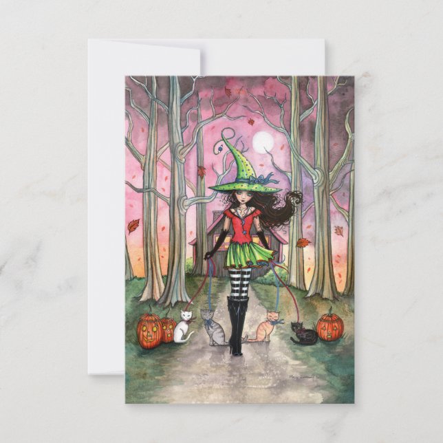 Cartão postal de Halloween dos Gatos Passeando (Frente)