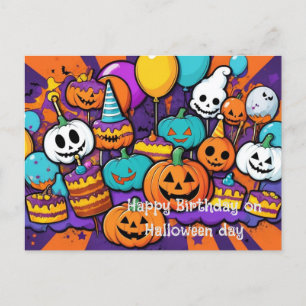 Cartão postal de Halloween e Aniversário