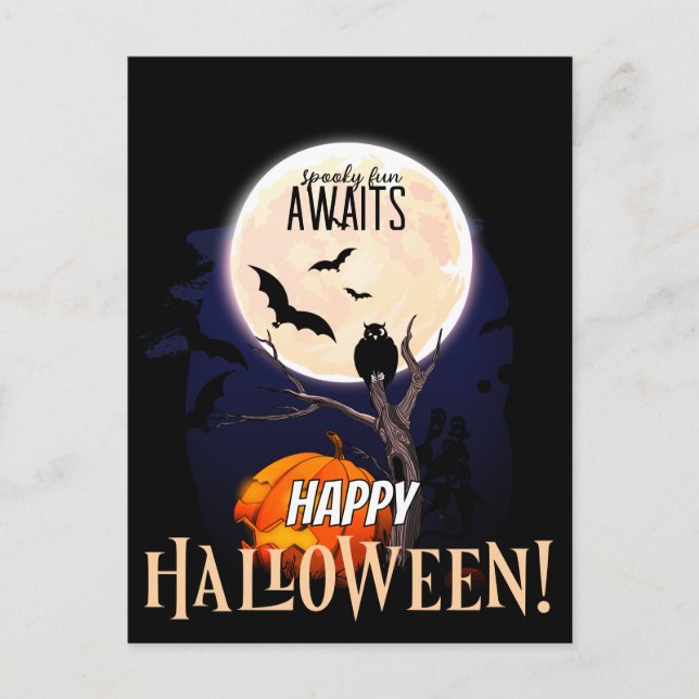 Cartão postal de Halloween Lua de Coruja Fofa Proj (Frente)
