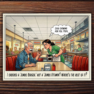 Cartão postal de humor de restaurante vida de garç