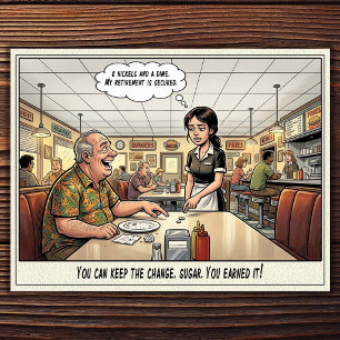 Cartão postal de humor de restaurante vida de garç