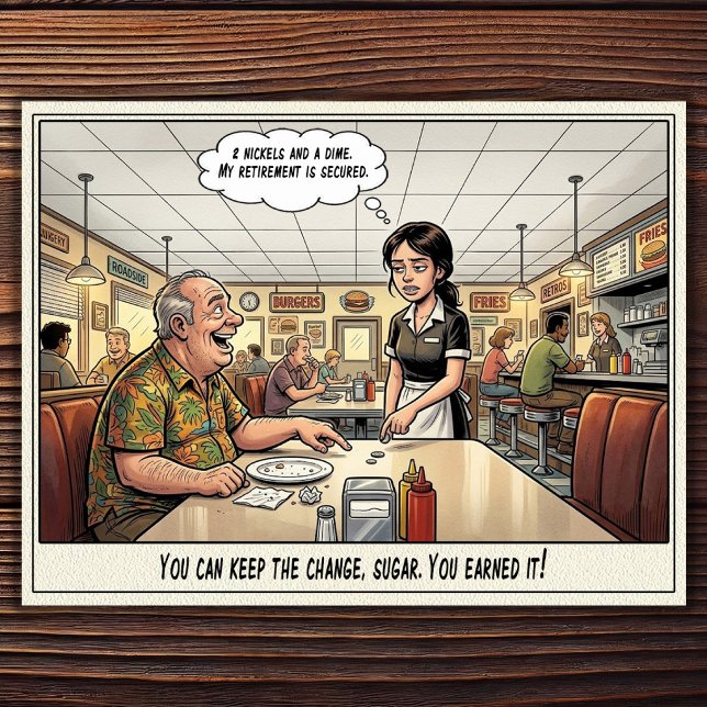 Cartão postal de humor de restaurante vida de garç (Criador carregado)