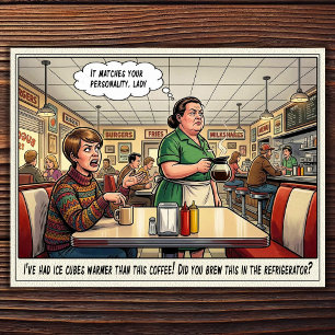 Cartão postal de humor de restaurante vida de garç