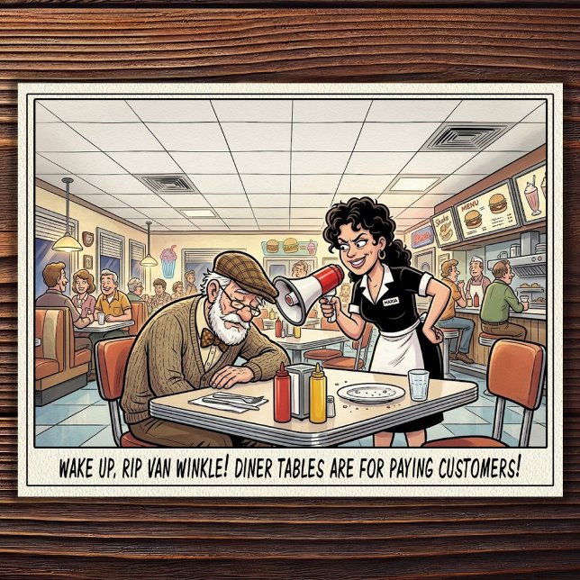 Cartão postal de humor de restaurante vida de garç (Criador carregado)