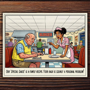 Cartão postal de humor de restaurante vida de garç