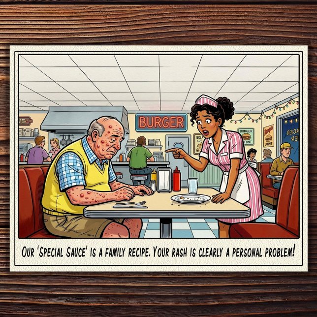 Cartão postal de humor de restaurante vida de garç (Criador carregado)