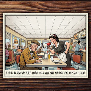 Cartão postal de humor de restaurante vida de garç
