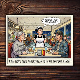 Cartão postal de humor de restaurante vida de garç
