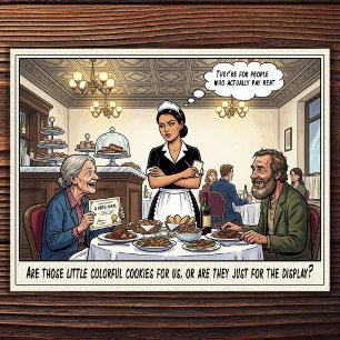 Cartão postal de humor de restaurante vida de garç