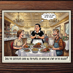 Cartão postal de humor de restaurante vida de garç