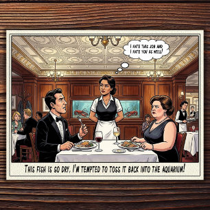 Cartão postal de humor de restaurante vida de garç