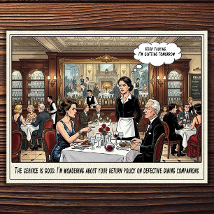 Cartão postal de humor de restaurante vida de garç