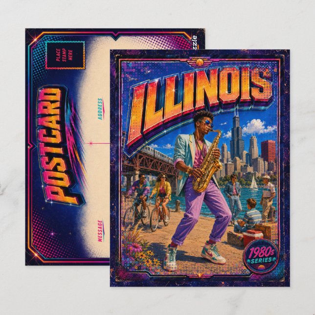 Cartão Postal de Illinois dos Anos 80 Retro (Frente/Verso)
