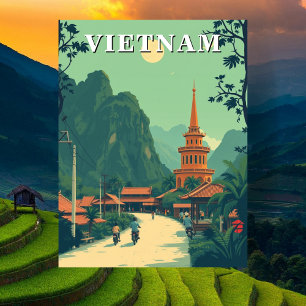 Cartão Postal de Ilustração de Viagem no Vietnã Ru