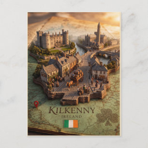 Cartão postal de ilustração do mapa 3D de Kilkenny
