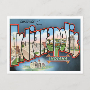 Cartão postal de Indianapolis, Indiana com letras 