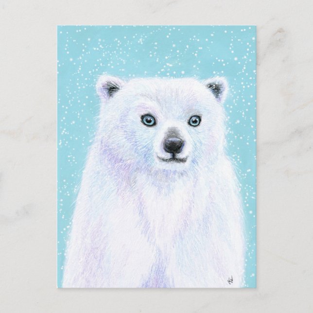 Cartão postal de inverno com Urso Polar Azul (Frente)