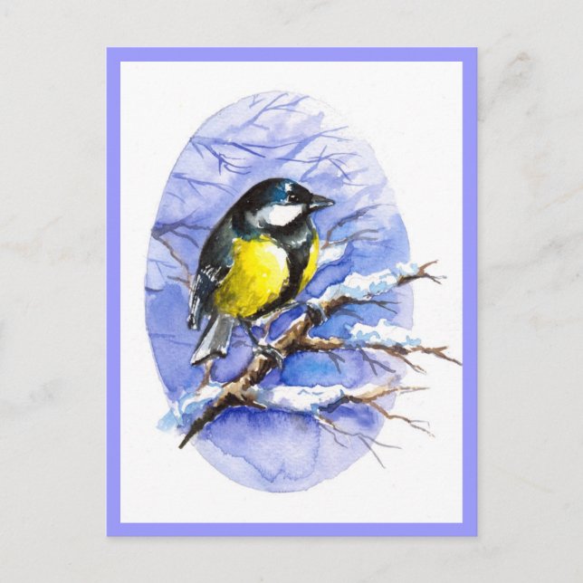 Cartão postal de inverno de Chickadee. (Frente)