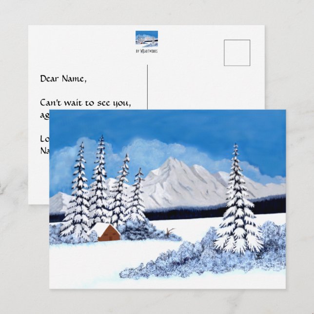 Cartão Postal de Inverno Nevado e Alegre (Frente/Verso)