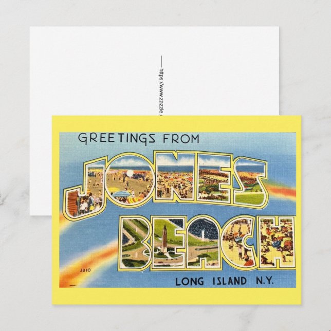 Cartão postal de Jones Beach Long Island (Frente/Verso)