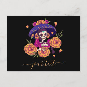 Cartão postal de Lady Skeleton Dia de los Muertos