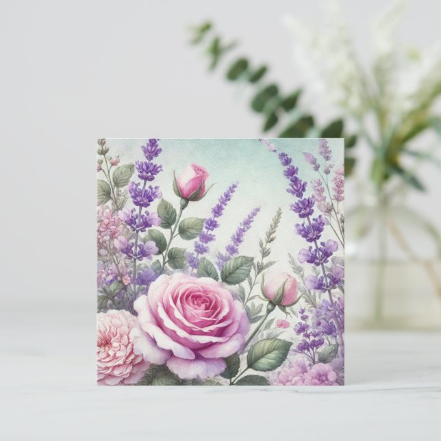 Cartão postal de lavanda e Rosa (Em pé/Frente)