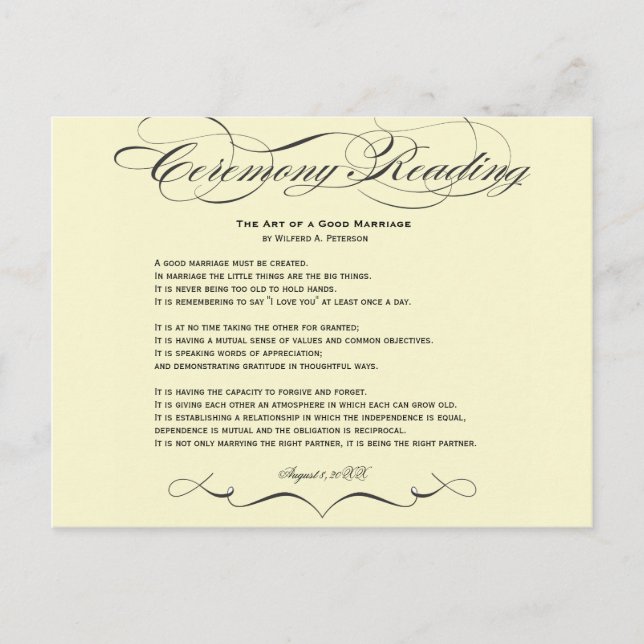 Cartão postal de leitura de cerimônia (Frente)