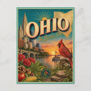 Cartão Postal de Lembrança de Viagem Retro de Ohio